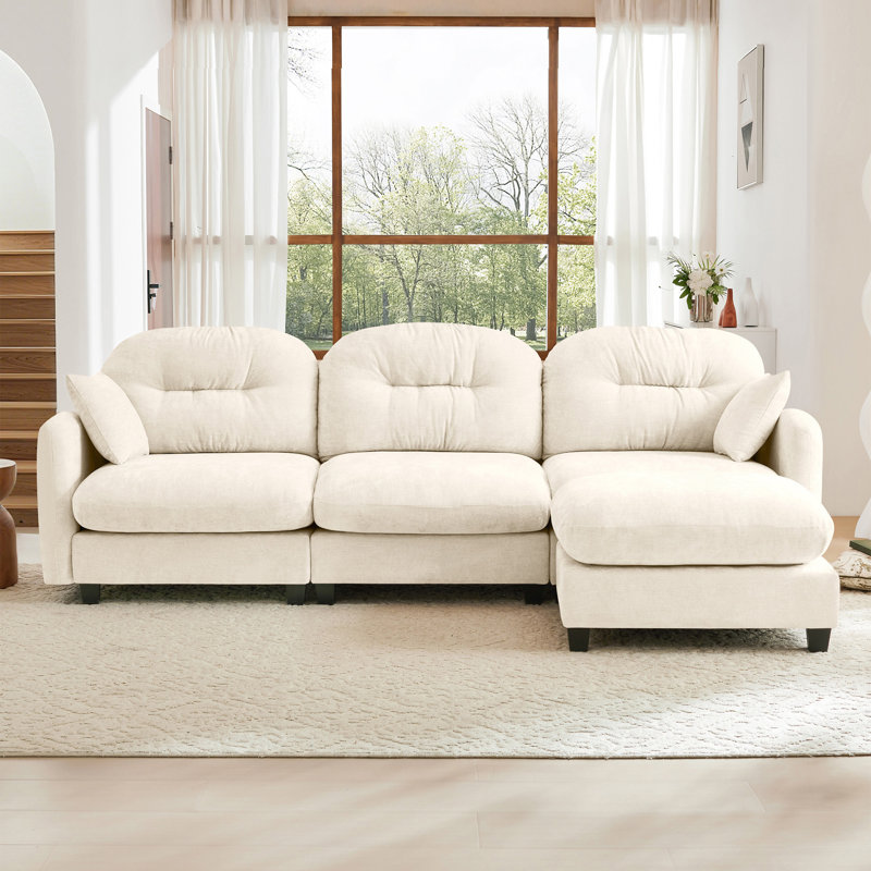 Modular L-Shaped Sectional Sofa, Beige Chenille, 36.6" H x 107" W x 59.5" D