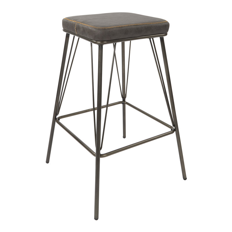 Mellinger Upholstered Counter Stool with Metal Frame, Charcoal Faux Leather, Counter Stool (26" Seat Height)