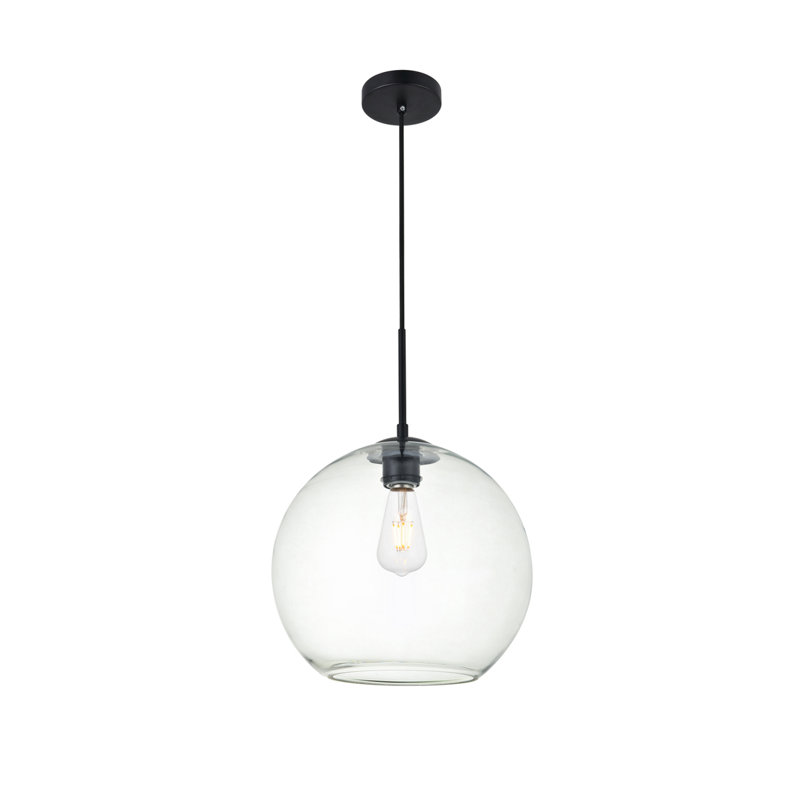 Luminaire suspendu sphérique simple à 1 lumière Snead, Noir, Transparent, H 72 po x l 11,8 po x P 11,8 po