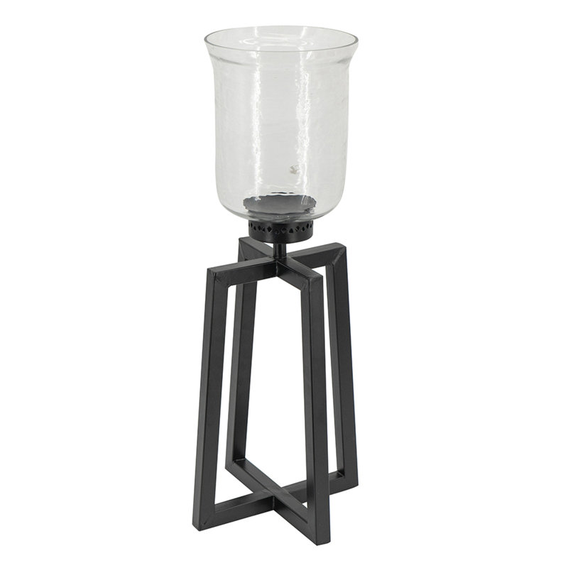 Grand bougeoir Cole, croix noire ouverte, verre transparent 23 pouces