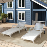 Outdoor Solid Wood Lounge Chair With Wheels, Adjustable Reclining Angle Single Beach Chair For Patio/Seaside/Pool (Set Of 2)