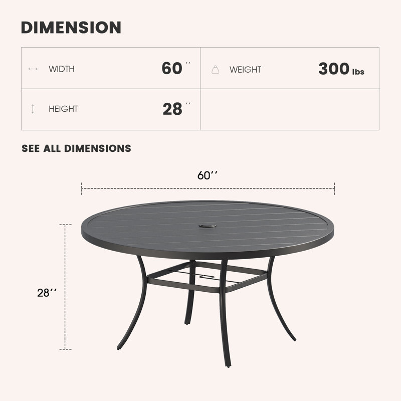 Patio Metal 60 L x 60 W Outdoor Round Dining Table, Black