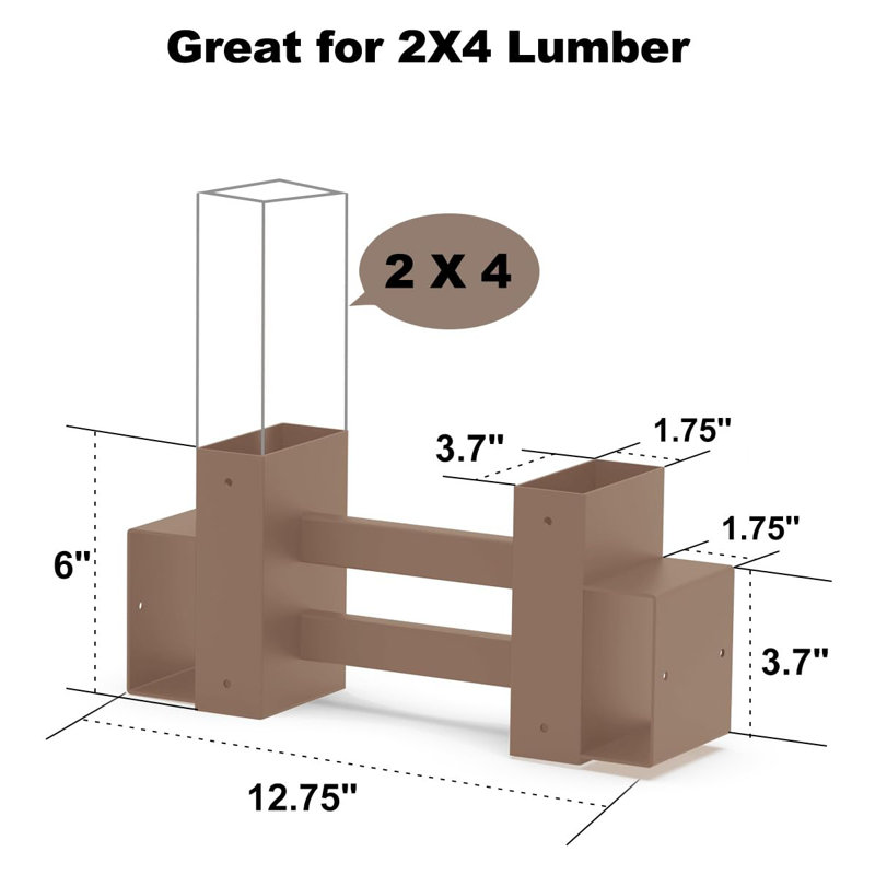 Ensemble de support extérieur pour support à bois de chauffage avec 4 barres de soutien pour le rangement des piles de bois de feu, support de support à bûches de cheminée robuste pour bois d'œuvre 2X4, brun, 1 paire