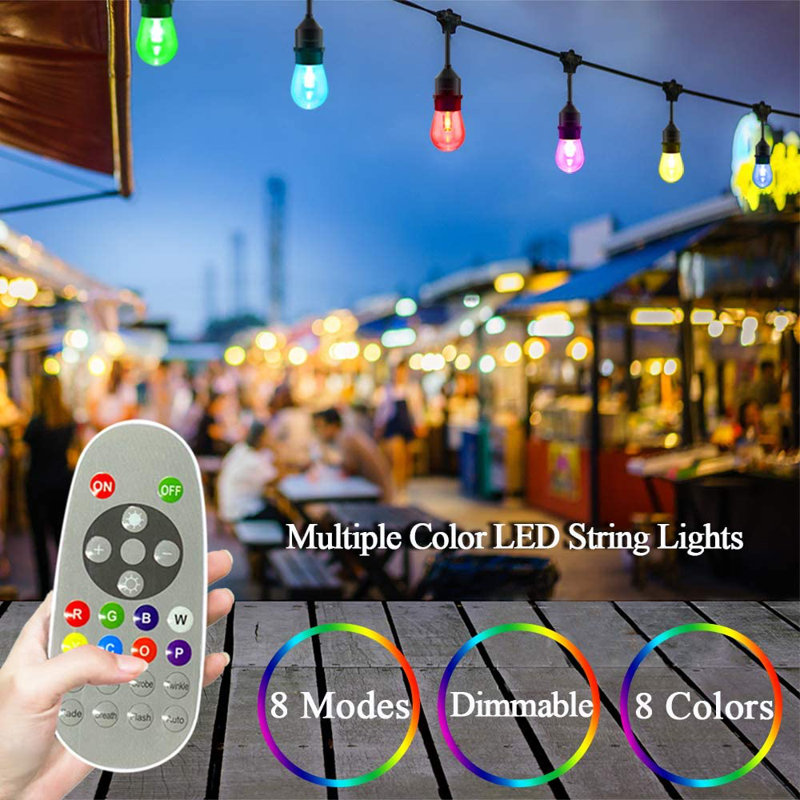 48FT 15-Bulb Outdoor Plug-in Standard String Lights with Shatterproof Color Changing Bulbs & Remote Control, Linkable