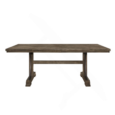 1Pc Light Brown Finish Curved Metal Accents Trestle Base Rectangular Dining Table Wood Wooden Metal Furniture