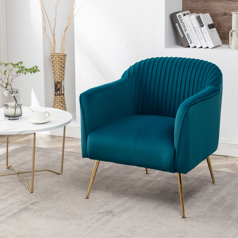 Raziye Velvet Barrel Chair, Greenish Blue