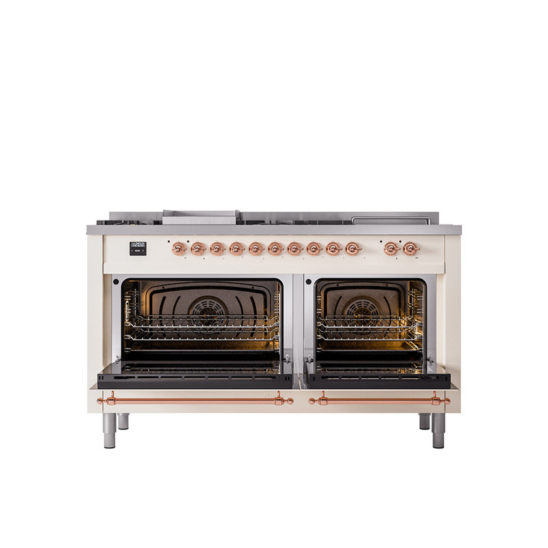 ILVE Nostalgie II, cuisinière à double combustible de 60 po, 7 brûleurs, plaque chauffante, surface de cuisson française