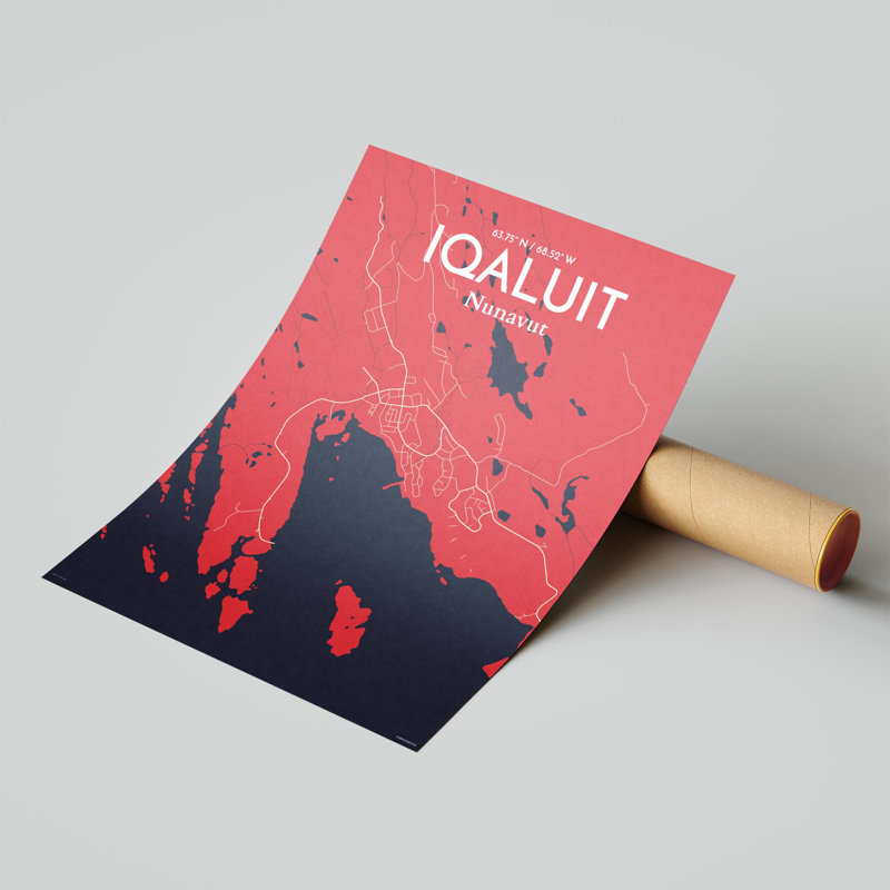 «Iqaluit City Map», impression, H 24 po x l 18 po, Rouge / bleu marine