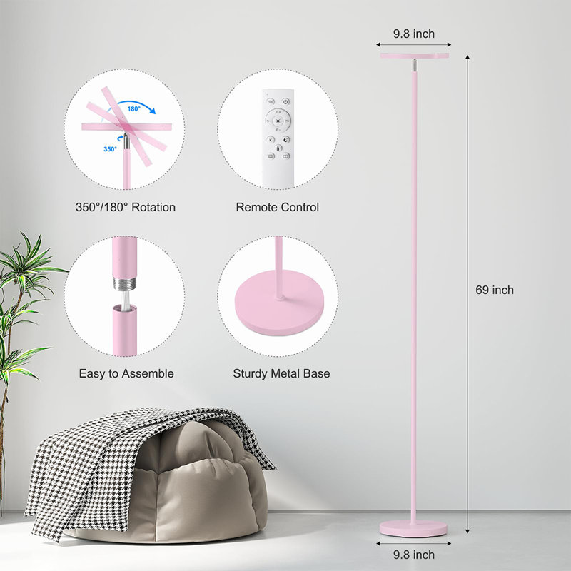 Super Bright LED Floor Lamp with Remote Control, Pink
