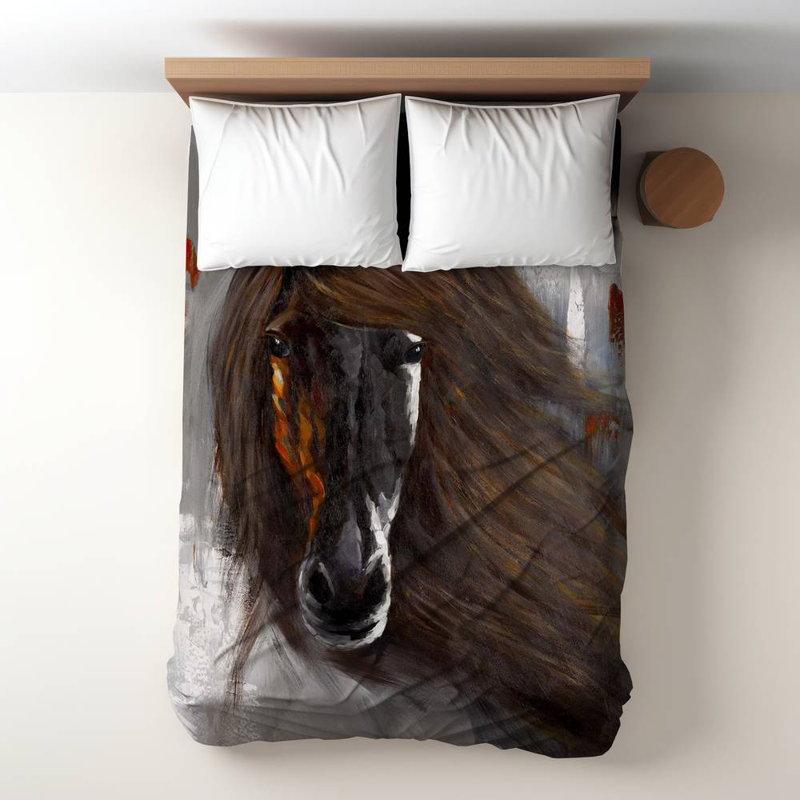 Polyester Sateen Duvet Cover, Twin Duvet, White Proud Brown Horse