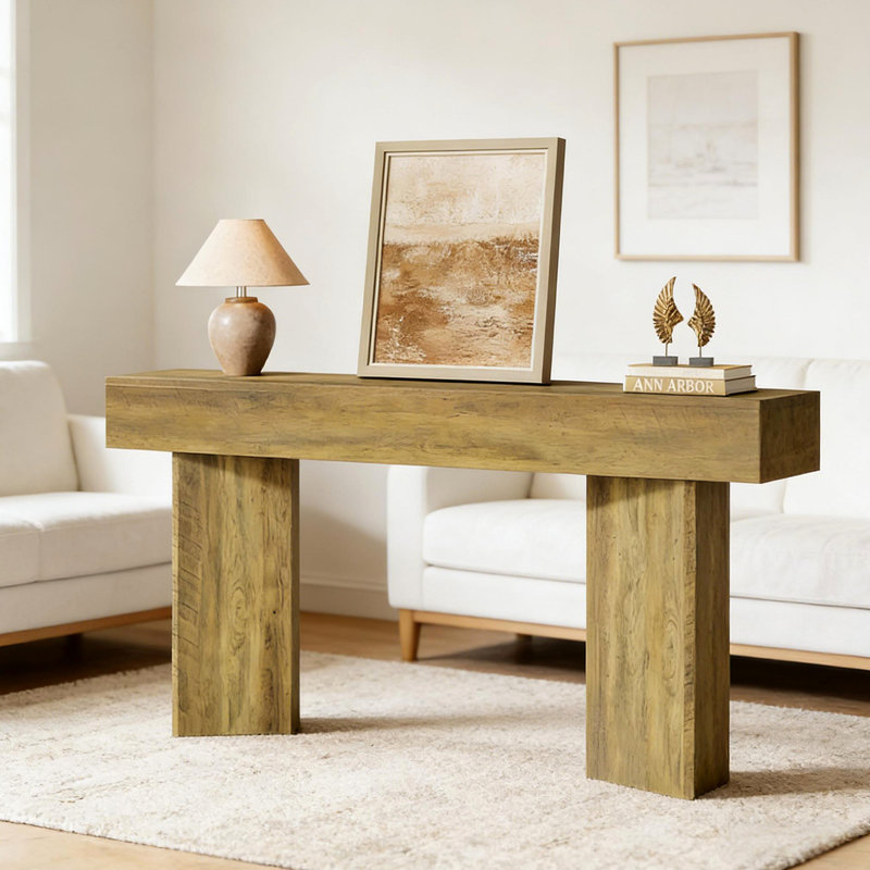Table d'appoint rustique, console compacte, canapé