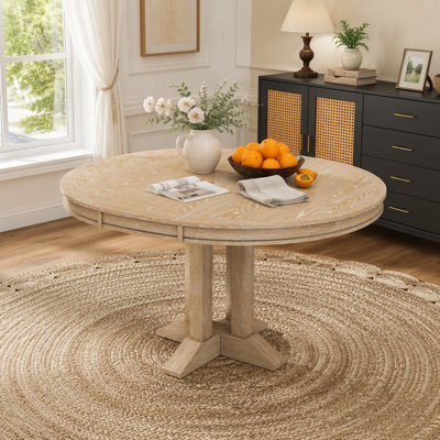 Retro Round Extendable Dining Table with X-Shaped Base