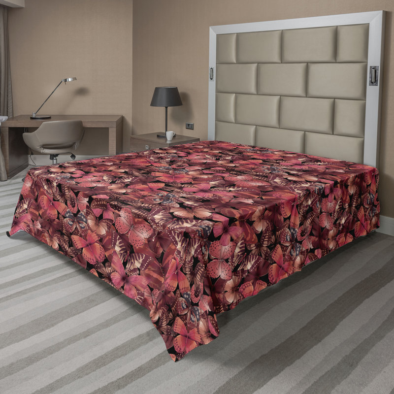 Floral Flat Sheet, Coral Pale Ruby and Burgundy