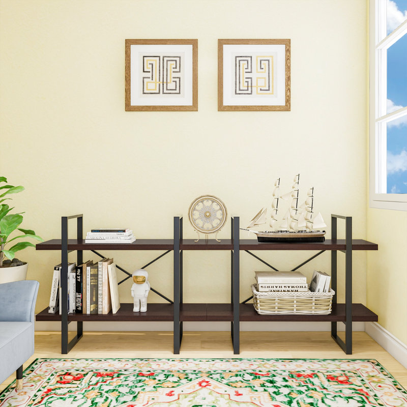 Étagère à livres à 2 niveaux Lotus - H 28,35 po x P 70,86 po, Noir