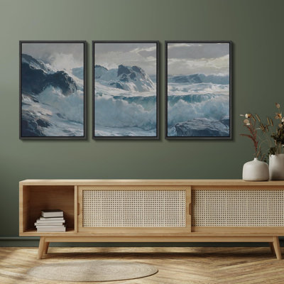 «Rager Waves Dynamic Seascapes Nature Landscape Illustration Modern Art Decor Rustic», 3 pièces