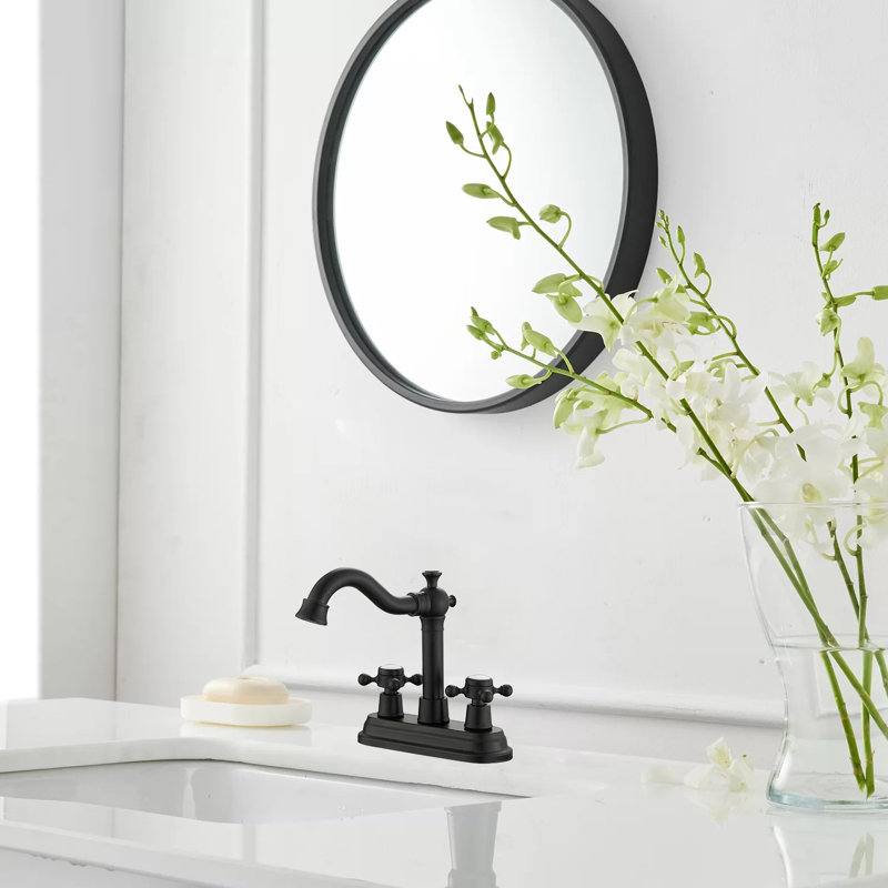 Robinet de salle de bain 4 "avec ensemble de drain et tuyaux d'alimentation Voyageret, Noir mat