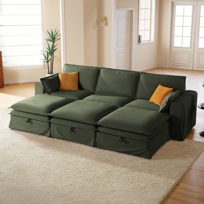 Canapé modulaire surdimensionné en tissu 125,6 po, Polyester vert