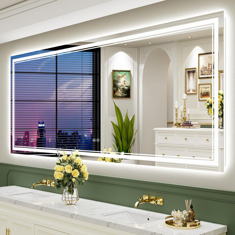 Chrisna UL Certified LED Bathroom Vanity Mirror, Front & Backlit, Anti-Fog Tempered Glass with 3-Year Warranty, 88"×38"