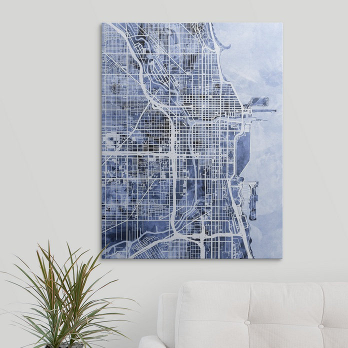 «Chicago City Street Map» par Bellen, impression, H 24 po x l 18 po x P 1,5 po, Toile