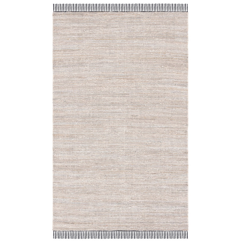 Tapis ivoire / noir en coton tissé à la main Abir, Rectangle 5 pi x 8 pi
