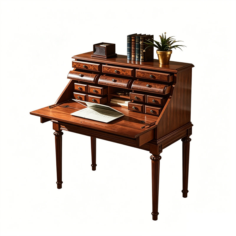 Coiffeuse à rabat en bois massif Vintage, Bureau d'écriture multifonctionnel