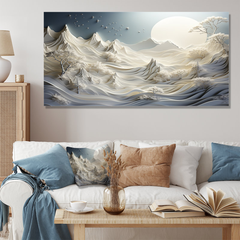 Abstrait Snowy Winter Mountains III - Art abstrait paysage mural, Toile tendue, H 28 po x l 60 po x P 1,5 po