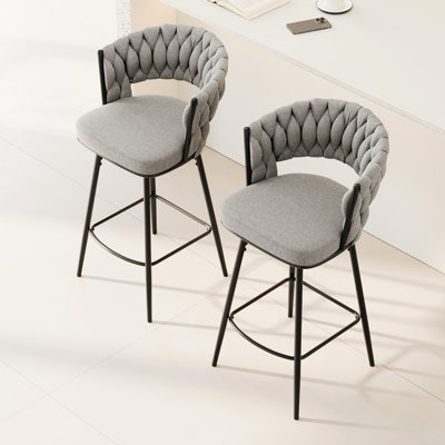360° Swivel Bar Chairs ( Of 2), Soft Cushioned Counter Stools. Black + Gray, Metal Leg Modern Luxury Kitchen Chairs. Foam Filled, Linen Covered. Ergonomic Design For Less Fatigue. Rust Frame. For