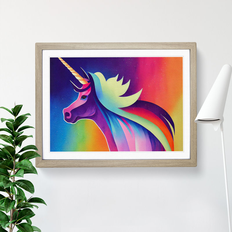XH1022-1355X Beautiful Unicorn Abstract - Single Picture Frame Print, 34cm H x 46cm W x 2cm D, Oak Framed