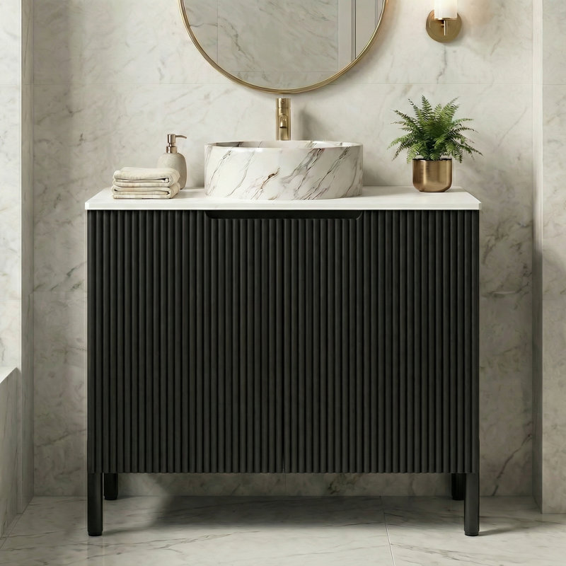 Noir, Lavabo rond blanc en céramique