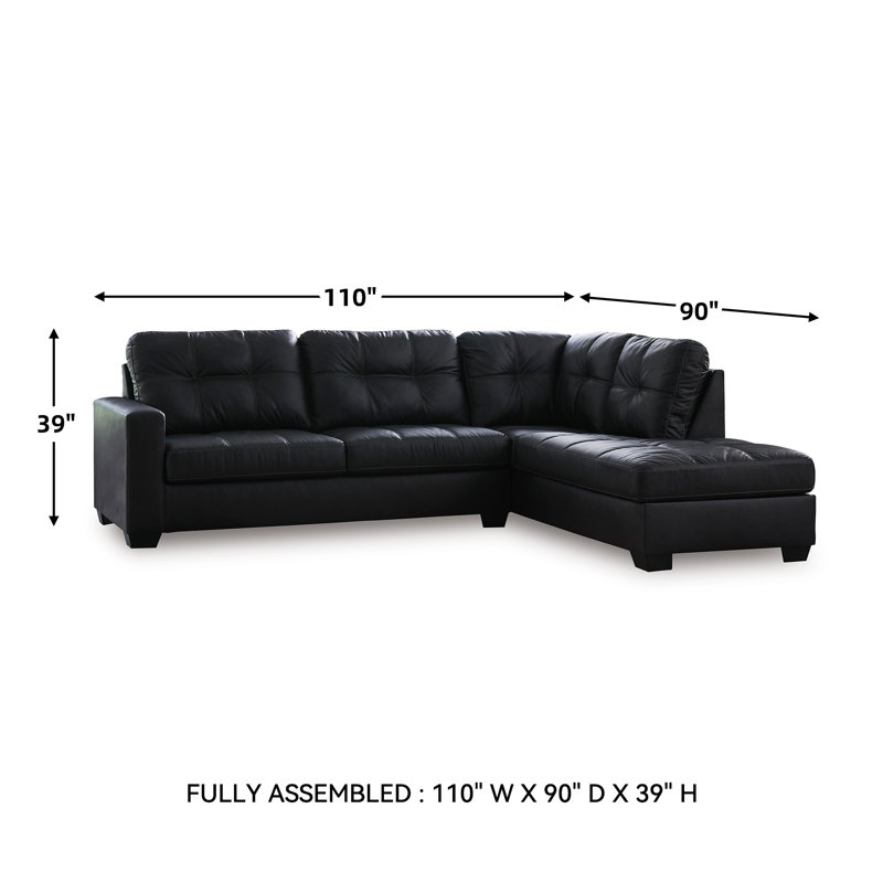 Brakefield 2-Piece Sectional With Chaise, Black Faux Leather, Right Hand Facing