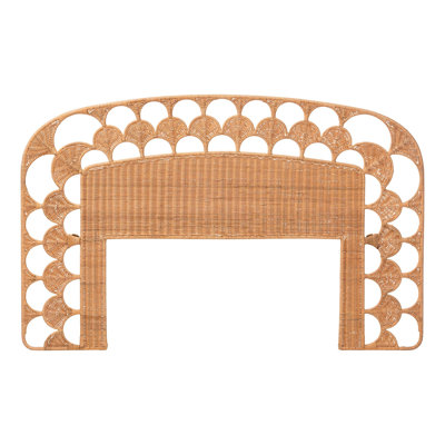 bali & pari Felician Natural Rattan Standalone Headboard - Handwoven Wicker Panel Headboard with Scalloped Fan Motif, Queen