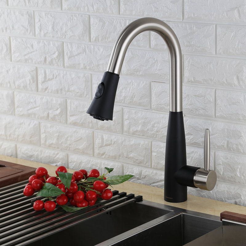 Robinet de cuisine à poignée simple Pickerington, Noir mat, acier inoxydable
