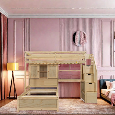 Twin Loft Bed With Staircase And Storage, Bunk Bed With Desk, Shelves, And Storage Compartment, Space-Saving Multifunctional Platform Bed For Kids, Easy Assembly