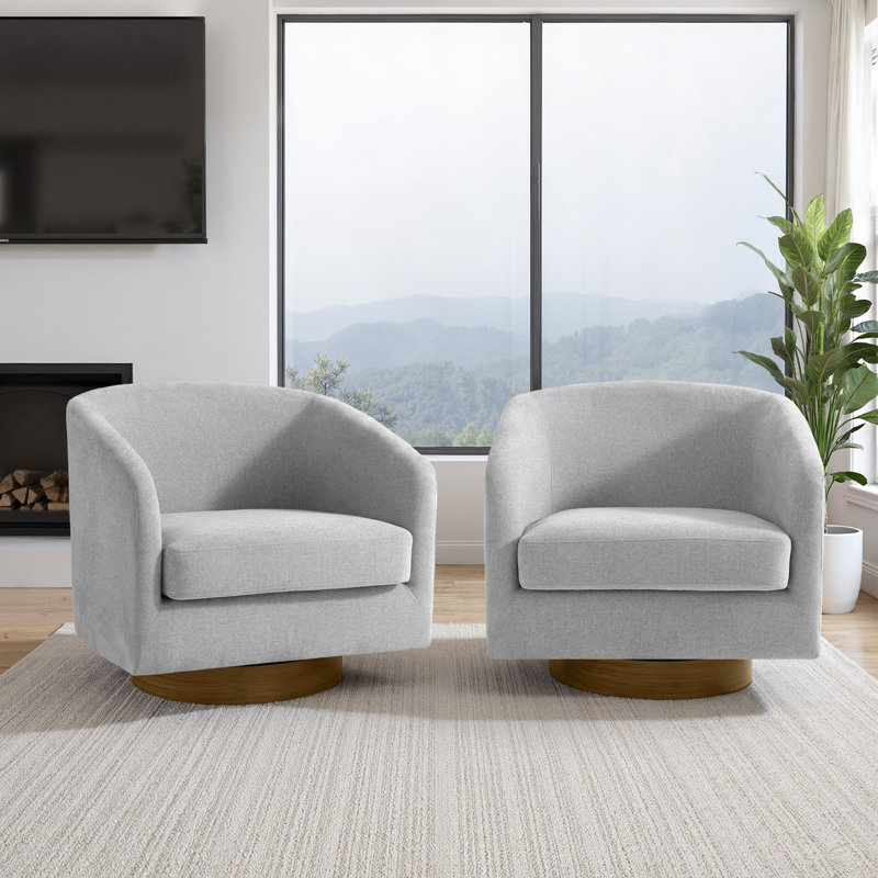 72Cm Wide Swivel Barrel Chair, Light Grey Chenille