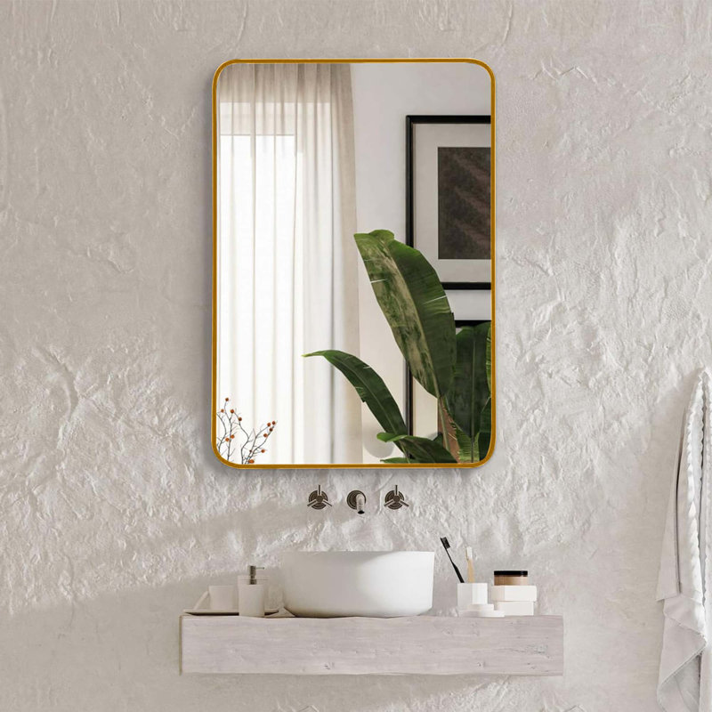 Metal Rectangle Barhroom mirror, Gold, Rectangle, 30" x 22"