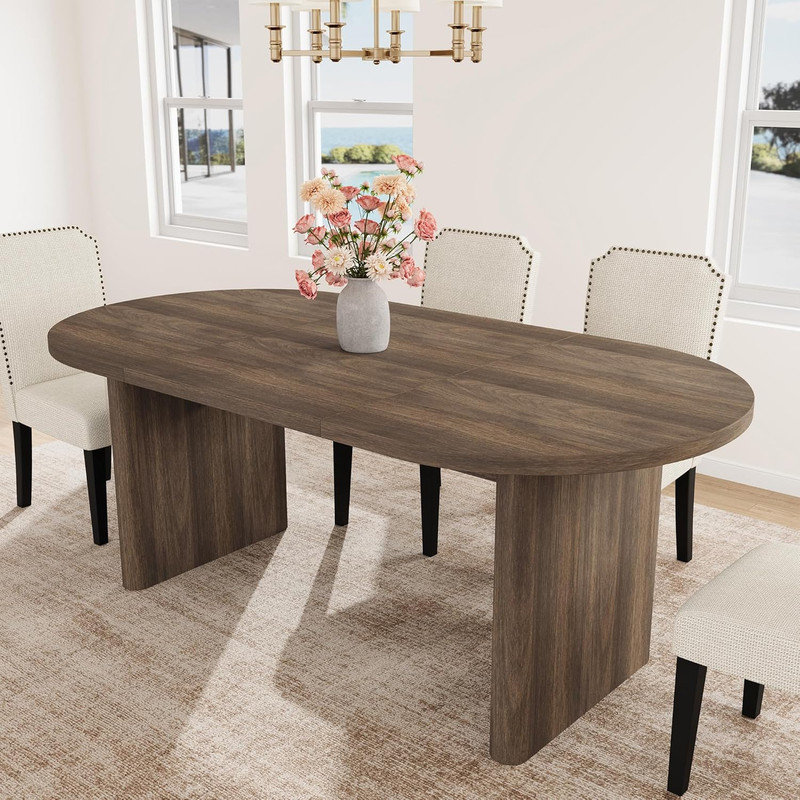 63" Oval Farmhouse Dining Table Set with 4 Upholstered Chairs, 350 lbs Table & 500 lbs Chairs, Wood Base for Kitchen, Dining Room