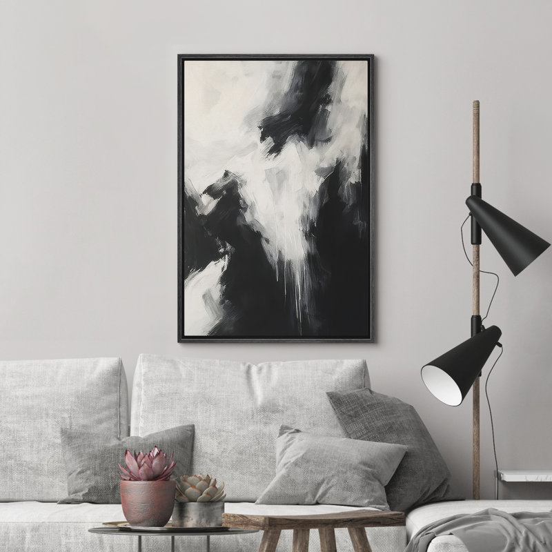Reproduction d'art abstrait sur toile encadrée pour décoration intérieure moderne, H 24 po x l 16 po, Noir