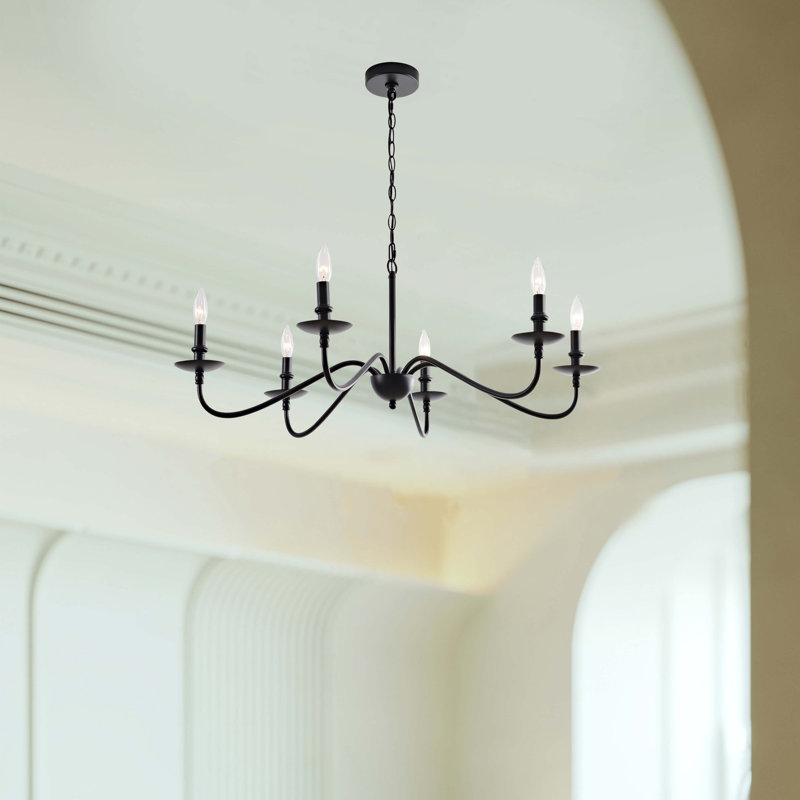 Ellen Rustic 38" 6-Light Black Metal Chandelier