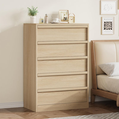 5 Drawers Nightstand for Bedroom, Wooden Small Bedside Table Cabinet with Large Storage & Anti-Tip Device, Modern End Side Table Night Stand for Living Room, Entryway - Wood