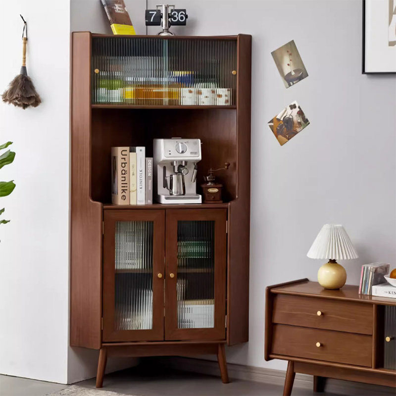 Armoire de coin en bois massif brun noisette