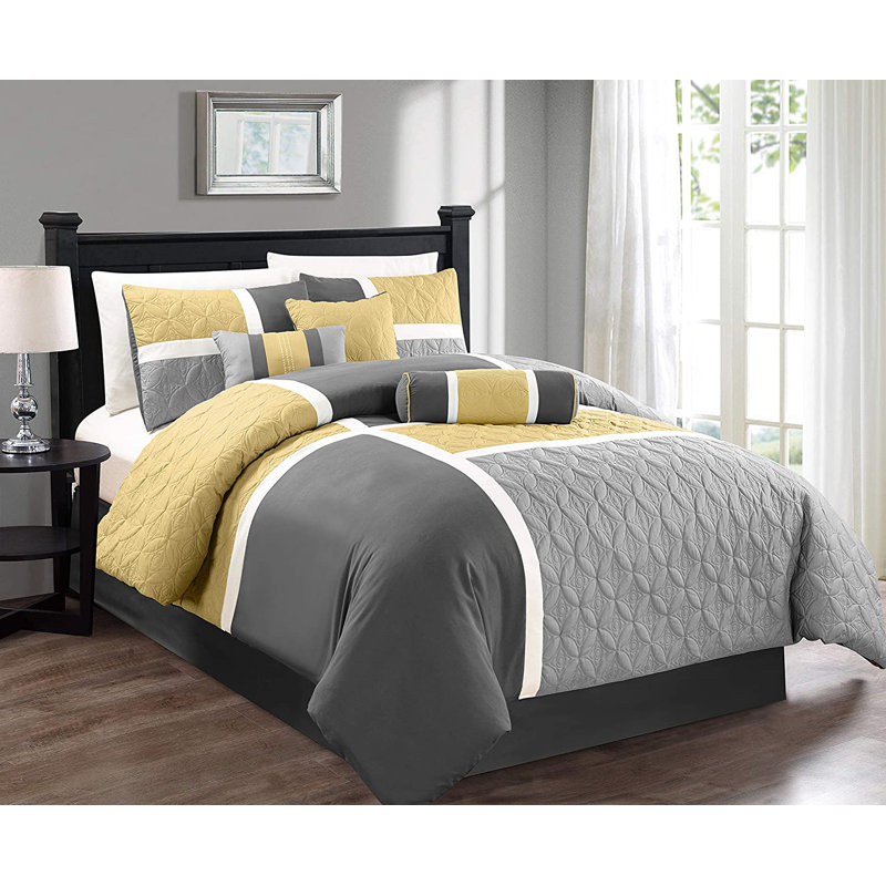 California King Yellow and Gray Polyester Comforter Set