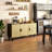 Sideboard Buffet Cabinet, Kitchen Cabinet, Coffee Bar Cabinet With 3 Rattan Doors And Adjustable Shelves-60720334
