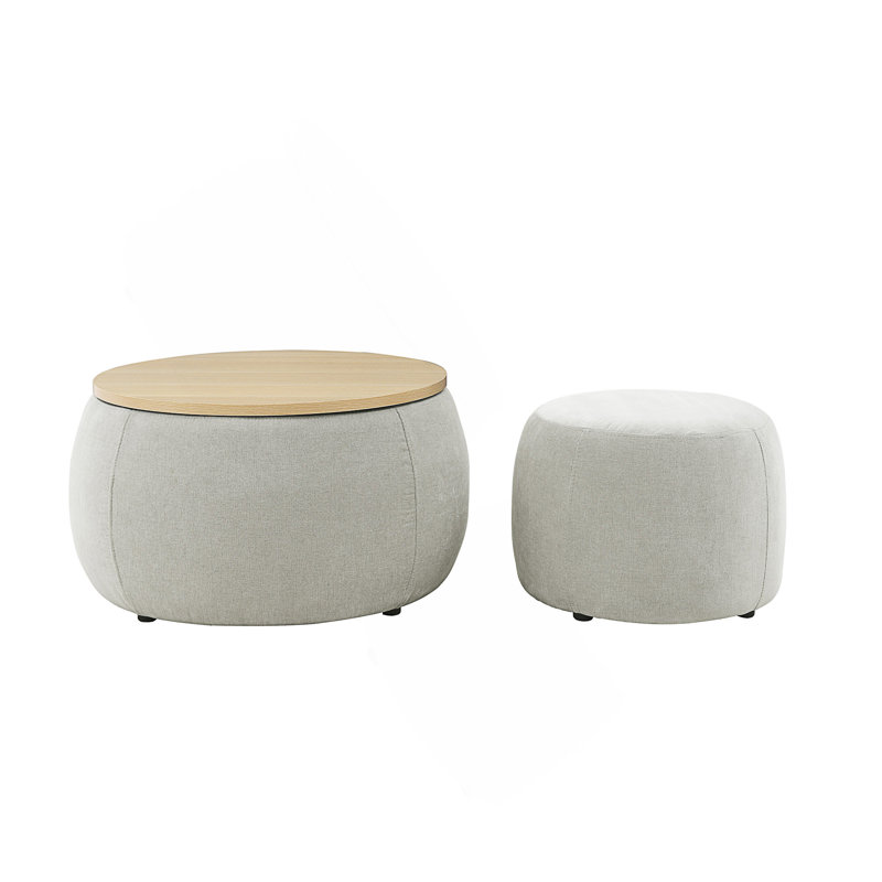 Round Storage Ottoman, Light Gray