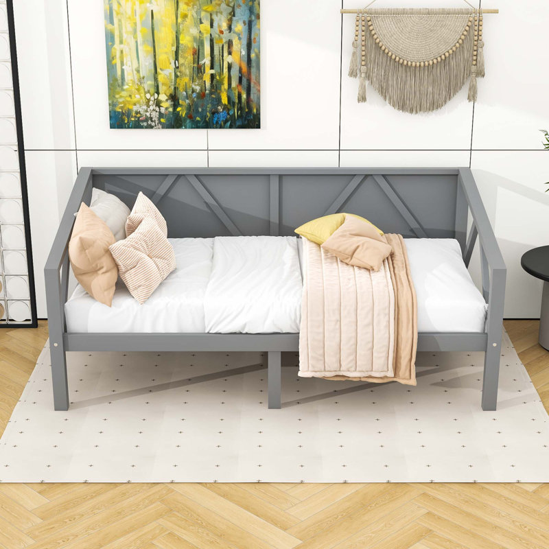 Lit de jour en bois au design élégant et espace de rangement supplémentaire, Gris, Lit simple