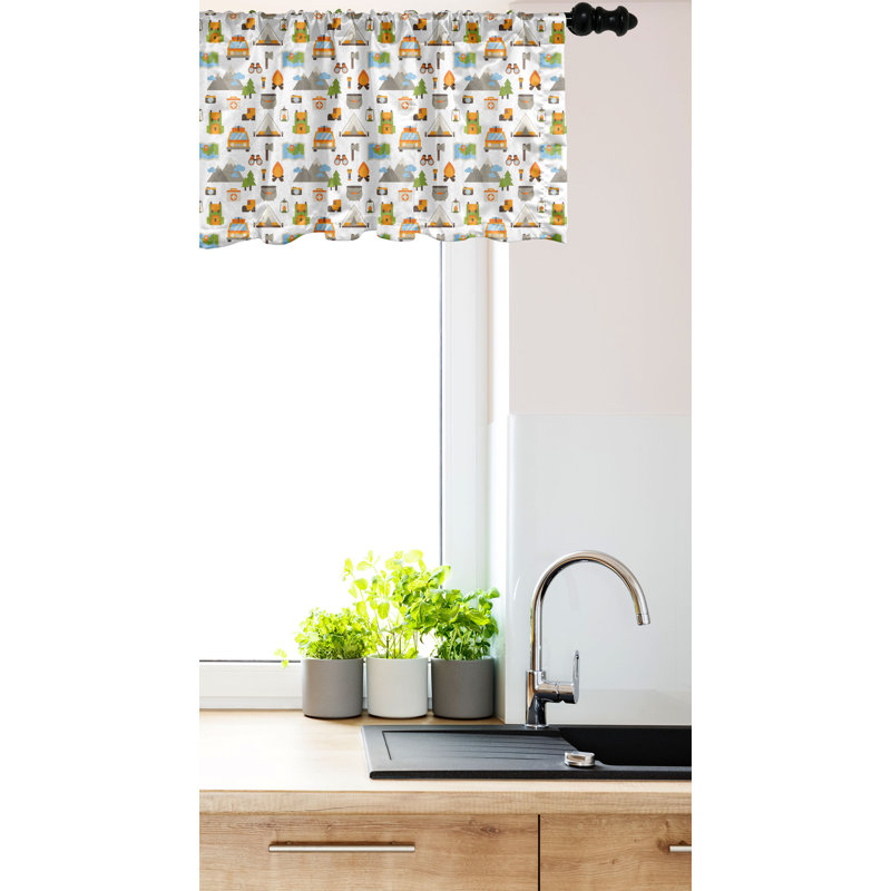 White and Multicolor Camping Elements Rod Pocket Valance