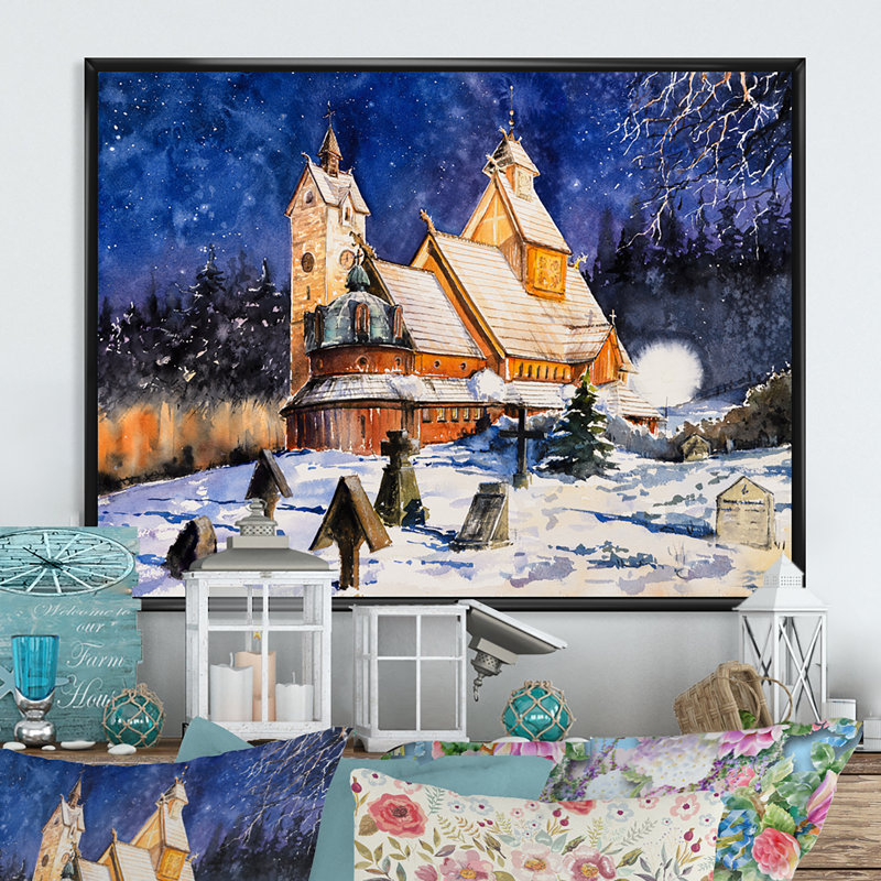 " Medieval Wang Temple In Snowscape ", Black Framed, 8" H x 12" W x 1" D