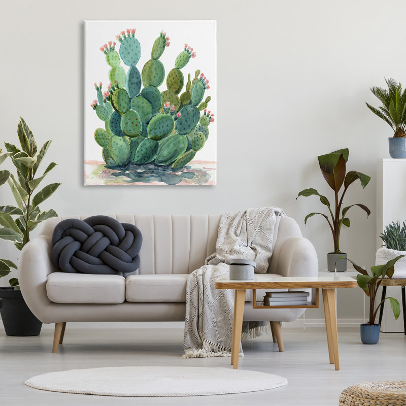 " Botanical Desert Prickly Pear Cactus " by Cherish Flieder, 48" H x 36" W x 1.5" D, Wrapped Canvas