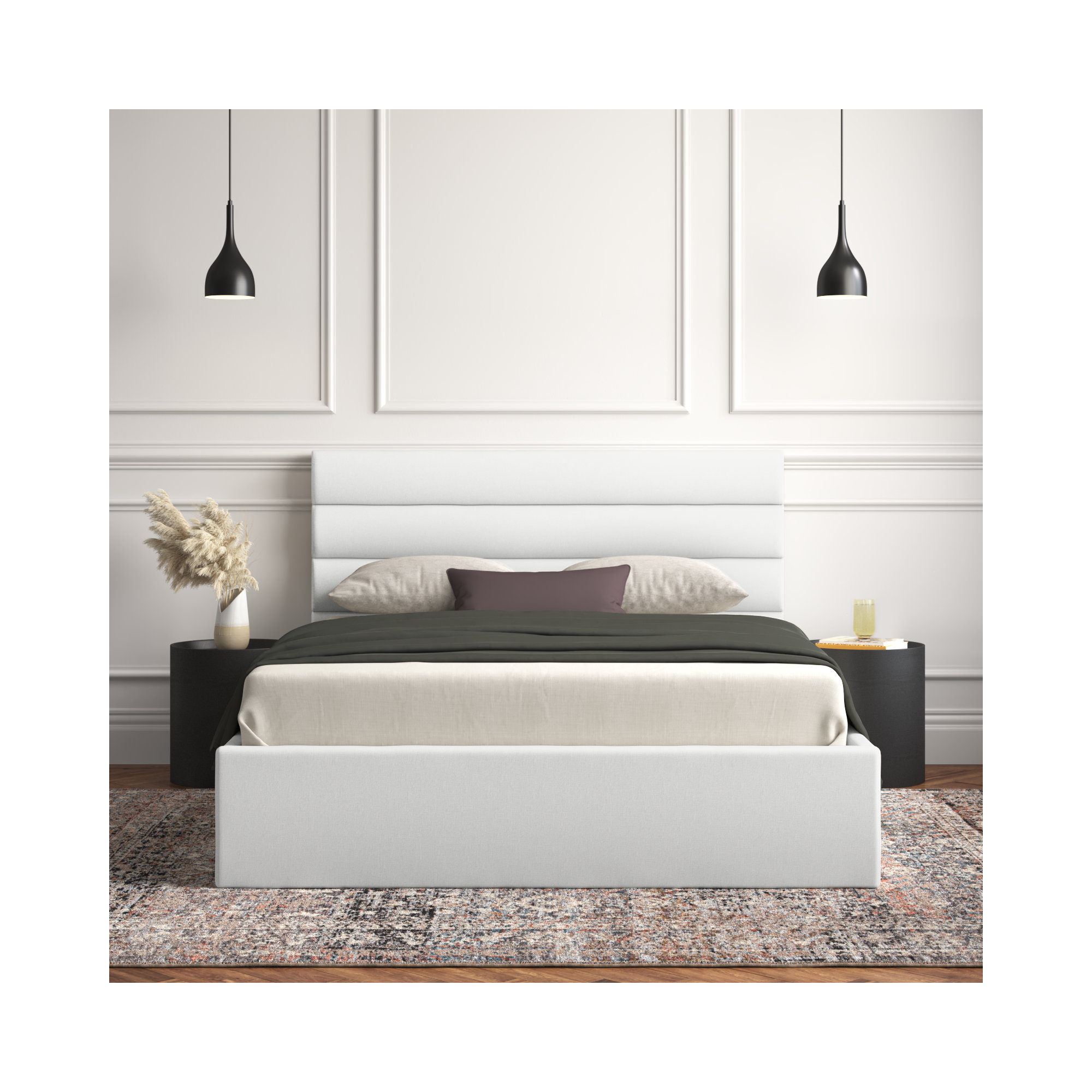 Ruma Upholstered Platform Bed, White, Queen