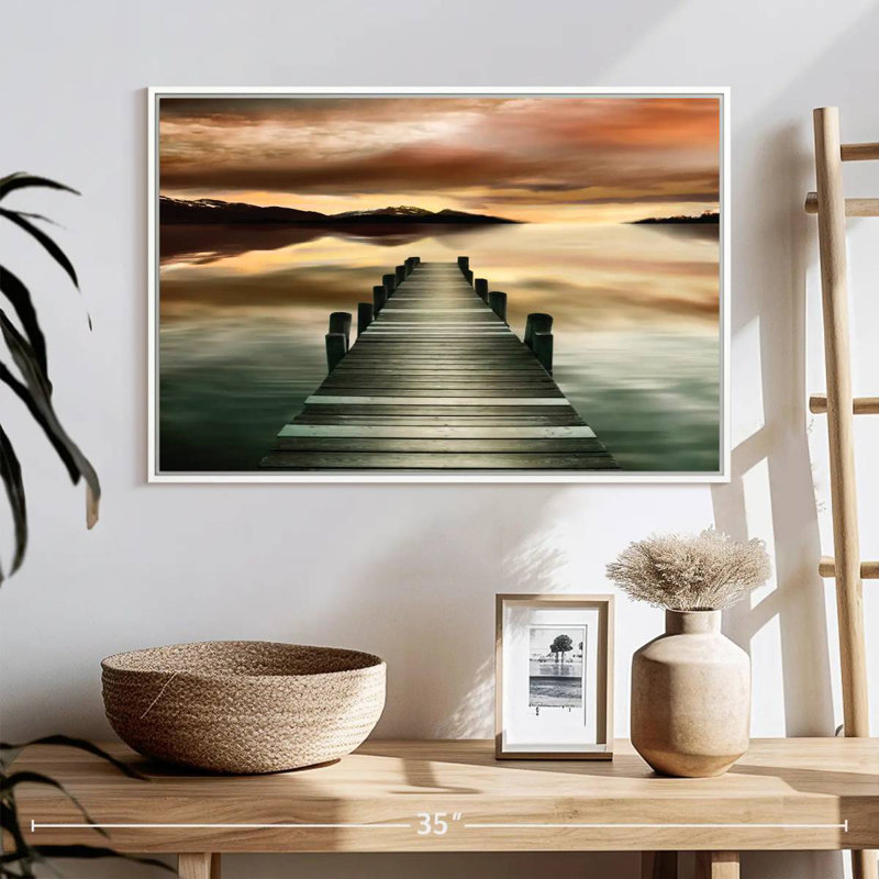 Jetée au coucher du soleil, Cadre flottant blanc, 25 po x 17 po