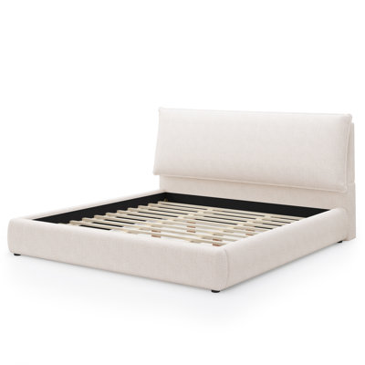 Cadre de lit plateforme rembourré avec tête de lit rembourrée surdimensionnée, sommier à lattes en bois et tissu chenille de qualité supérieure, sans sommier tapissier, silencieux, format King